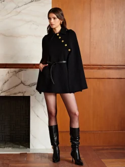 Best Golden Button Pockets Belted Cloak Outerwear|Outerwear