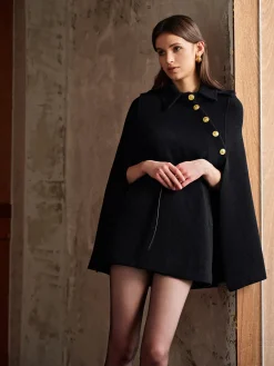 Best Golden Button Pockets Belted Cloak Outerwear|Outerwear