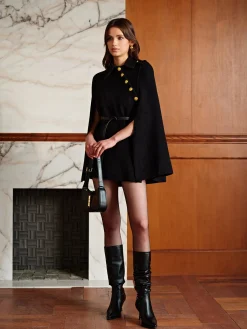 Best Golden Button Pockets Belted Cloak Outerwear|Outerwear