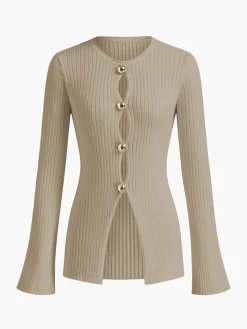 Online Golden Button Split Knit Top Sweater Tops|Sweaters & Cardigans