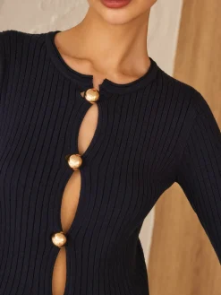 Online Golden Button Split Knit Top Sweater Tops|Sweaters & Cardigans