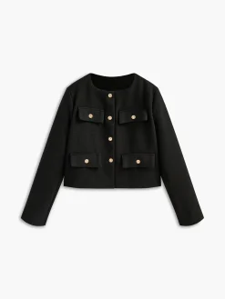 Discount Golden Button Tweed Blazer Outerwear|Blazers