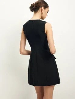 Discount Golden Rose Button Pocket Split Dress Black Dresses|Casual Dresses