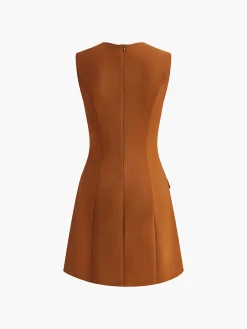 Discount Golden Rose Button Pocket Split Dress Black Dresses|Casual Dresses