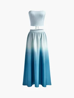 Outlet Gradient Lace Up Tube Long Skirt Set Skirt Sets|Long Sleeve Sets