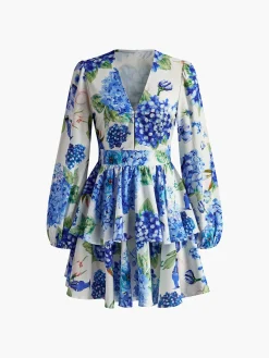 Online Grape Printed Ruffle Corset Dress Casual Dresses|Cocktail & Party Dresses