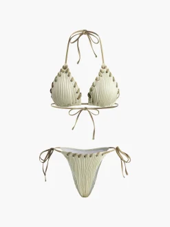 Clearance Grommet Lace-Up Ruched Bikini Set Swimwear|Tops