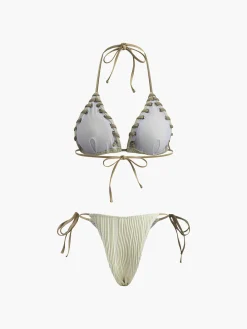 Clearance Grommet Lace-Up Ruched Bikini Set Swimwear|Tops