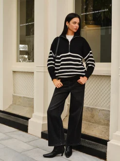 New Half-Zip Striped Sweater Sweater Tops|Sweaters & Cardigans