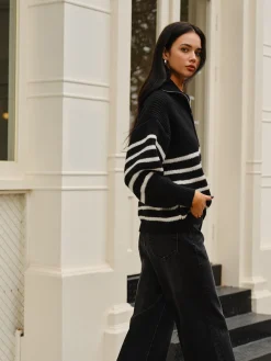 New Half-Zip Striped Sweater Sweater Tops|Sweaters & Cardigans