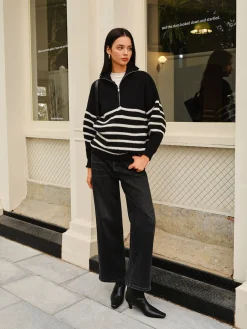 New Half-Zip Striped Sweater Sweater Tops|Sweaters & Cardigans