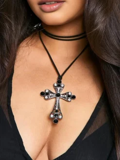 Sale Halloween Rhinestone Cross Pendant Necklace Necklaces|Accessories