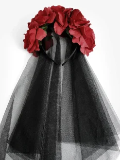 Sale Halloween Rose Flower Black Mesh Headband Hair Claws & Hats|Accessories