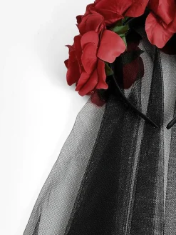 Sale Halloween Rose Flower Black Mesh Headband Hair Claws & Hats|Accessories