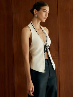 Clearance Halter Backless Lace Up Sweater Vest Sweater Vests|Sweaters & Cardigans