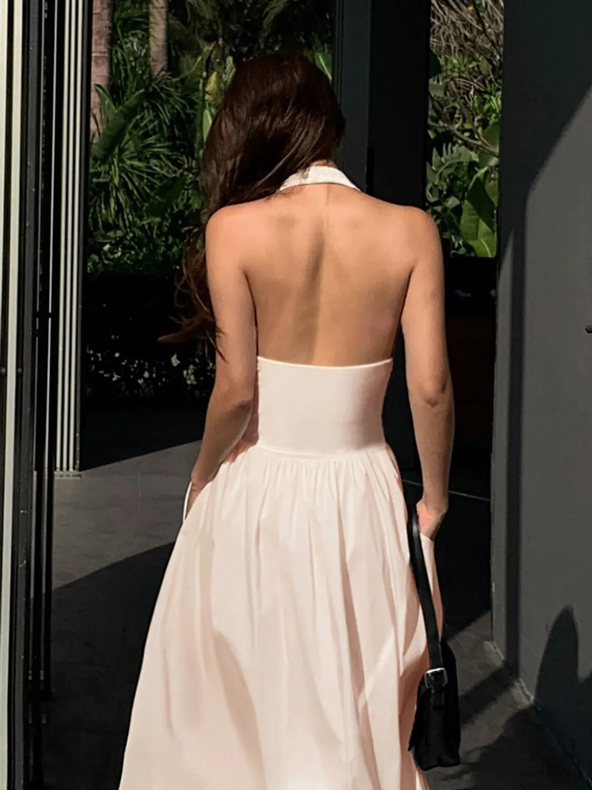 Hot Halter Backless Pockets Dress White Dresses|Black Dresses