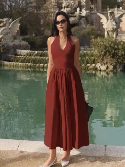 Hot Halter Backless Pockets Dress White Dresses|Black Dresses