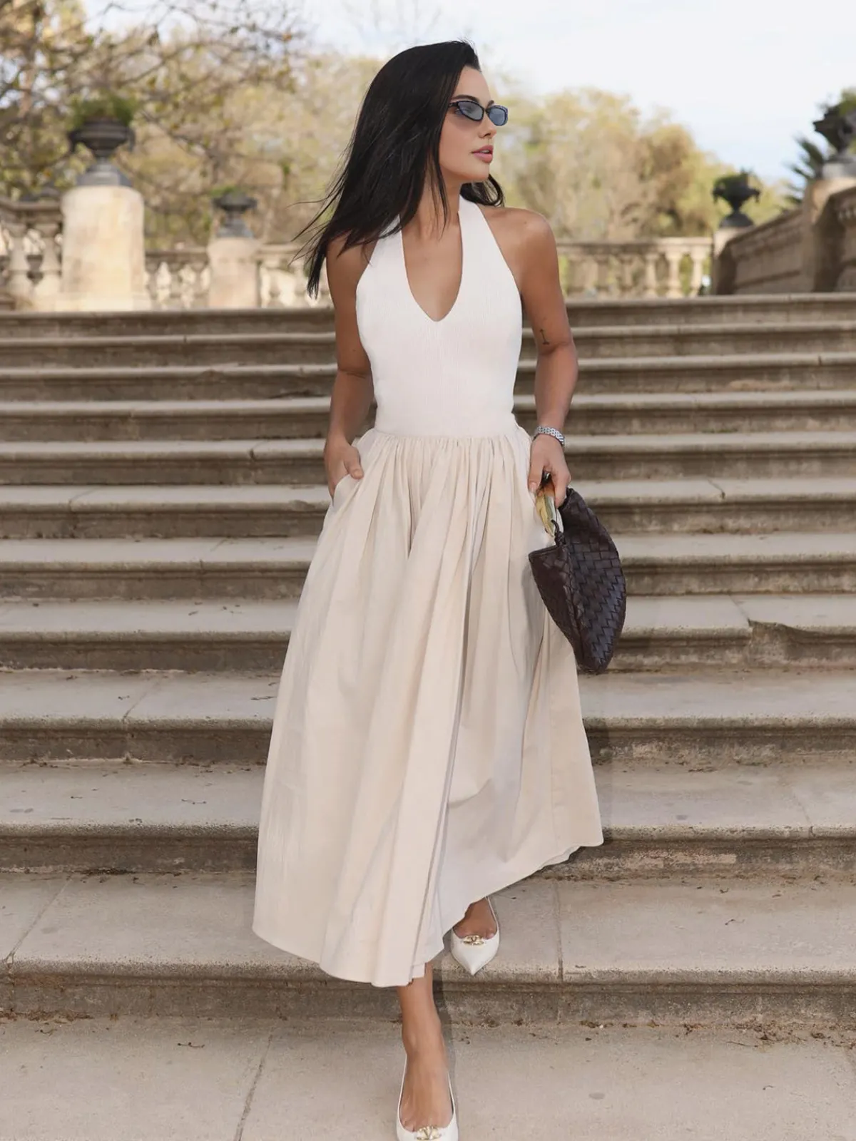 Hot Halter Backless Pockets Dress White Dresses|Black Dresses