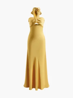Clearance Halter Backless Satin Long Dress Cocktail & Party Dresses|Summer Dresses