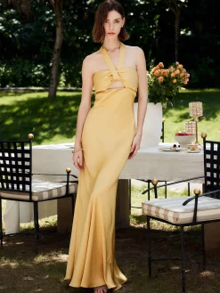 Clearance Halter Backless Satin Long Dress Cocktail & Party Dresses|Summer Dresses