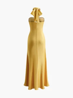 Clearance Halter Backless Satin Long Dress Cocktail & Party Dresses|Summer Dresses