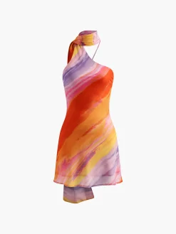 Best Halter Backless Tie Dye Short Dress Casual Dresses|Cocktail & Party Dresses