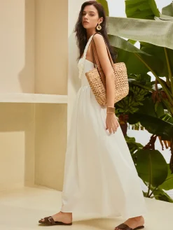 Online Halter Cutout Backless Dress White Dresses|Casual Dresses