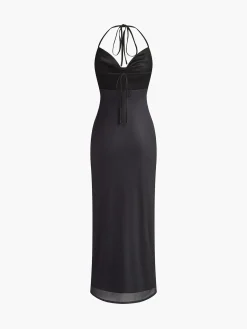Best Halter Drawstring Backless Floral Dress Black Dresses|Floral Dresses