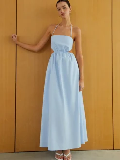 Halter Elastic Waist Cutout Long Pocket Dress Cocktail & Party Dresses|Vacation Dresses