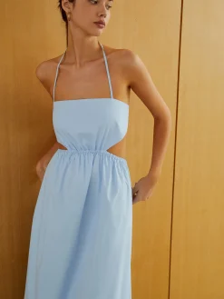 Halter Elastic Waist Cutout Long Pocket Dress Cocktail & Party Dresses|Vacation Dresses