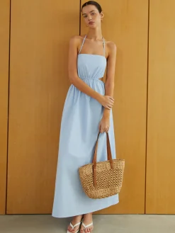 Halter Elastic Waist Cutout Long Pocket Dress Cocktail & Party Dresses|Vacation Dresses