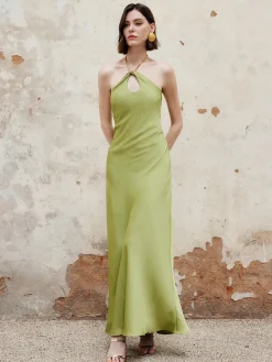 New Halter Keyhole Neckline Backless Long Dress Casual Dresses|Cocktail & Party Dresses