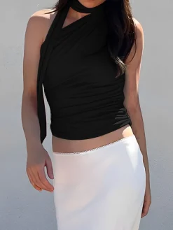 New Halter Neck Asymmetrical Top Sweater Tops|Tank Tops & Camis