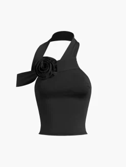 Clearance Halter Open Back Rosette Tank Top Sweater Tops|Tank Tops & Camis