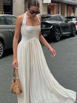 Outlet Halter Paneled Swing Long Dress Casual Dresses|Vacation Dresses