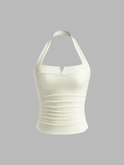 Outlet Halter Pleated Ribbed Tank Top Tank Tops & Camis|Tops