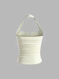 Outlet Halter Pleated Ribbed Tank Top Tank Tops & Camis|Tops