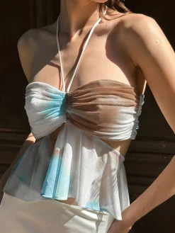 New Halter Pleated Ruffle Cami Top Tank Tops & Camis|Tops
