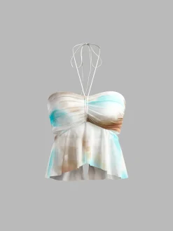 New Halter Pleated Ruffle Cami Top Tank Tops & Camis|Tops