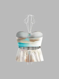New Halter Pleated Ruffle Cami Top Tank Tops & Camis|Tops