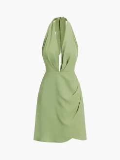 Best Halter Ruched Open Back Short Dress Casual Dresses|Vacation Dresses