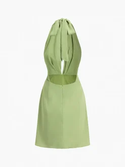 Best Halter Ruched Open Back Short Dress Casual Dresses|Vacation Dresses