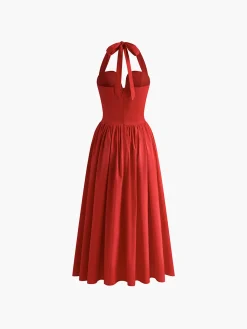 Sale Halter Sweetheart Pleated Midi Dress Cocktail & Party Dresses|Summer Dresses