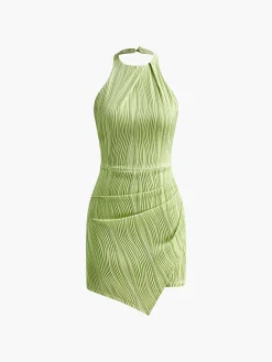 Best Halter Texture Backless Short Dress Vacation Dresses|Summer Dresses