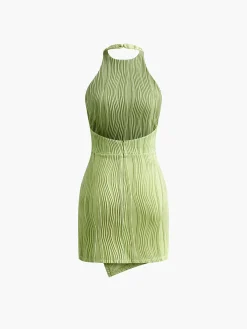 Best Halter Texture Backless Short Dress Vacation Dresses|Summer Dresses