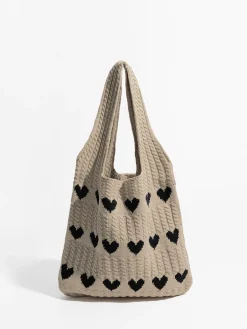 New Heart Pattern Knit Shoulder Bag Bags|Accessories