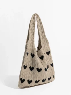 New Heart Pattern Knit Shoulder Bag Bags|Accessories
