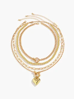 Heart Pendant Multi Chain Necklace Necklaces|Accessories