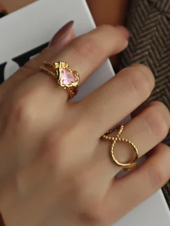 Discount Heart Rhinestone Adjustable Open Ring Rings & Bracelets|Accessories
