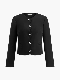 Heart-Button Regular Fit Blazer Outerwear|Blazers